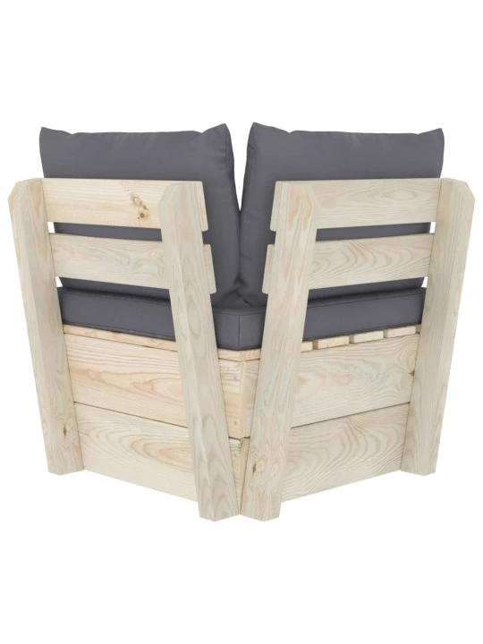 Kampinė sodo sofa iš palečių su pagalvėlėmis, impregnuota eglė