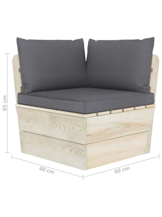 Kampinė sodo sofa iš palečių su pagalvėlėmis, impregnuota eglė