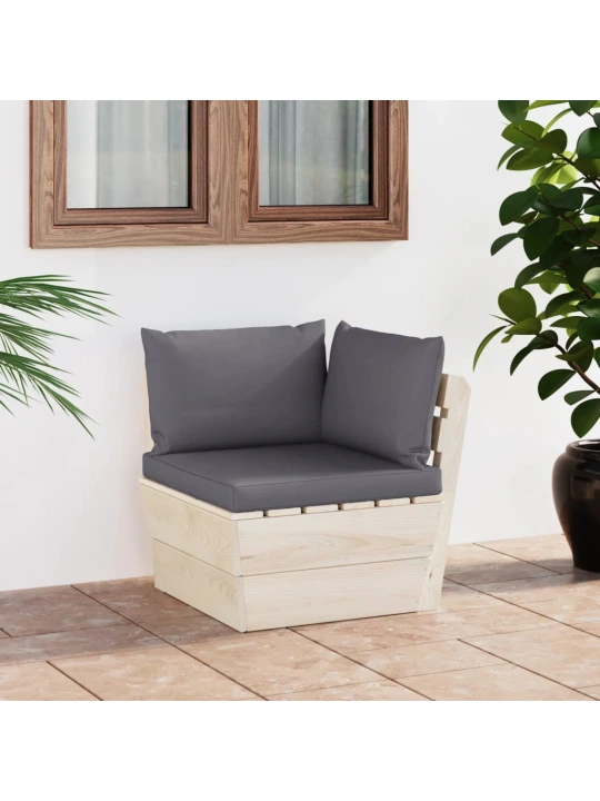 Kampinė sodo sofa iš palečių su pagalvėlėmis, impregnuota eglė
