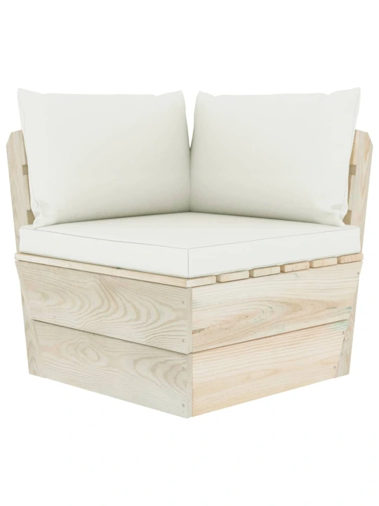 Kampinė sodo sofa iš palečių su pagalvėlėmis, impregnuota eglė