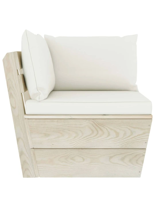 Kampinė sodo sofa iš palečių su pagalvėlėmis, impregnuota eglė