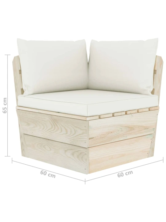 Kampinė sodo sofa iš palečių su pagalvėlėmis, impregnuota eglė