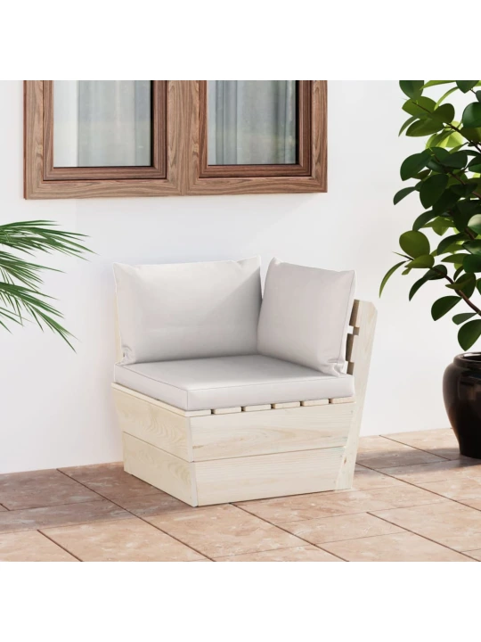 Kampinė sodo sofa iš palečių su pagalvėlėmis, impregnuota eglė