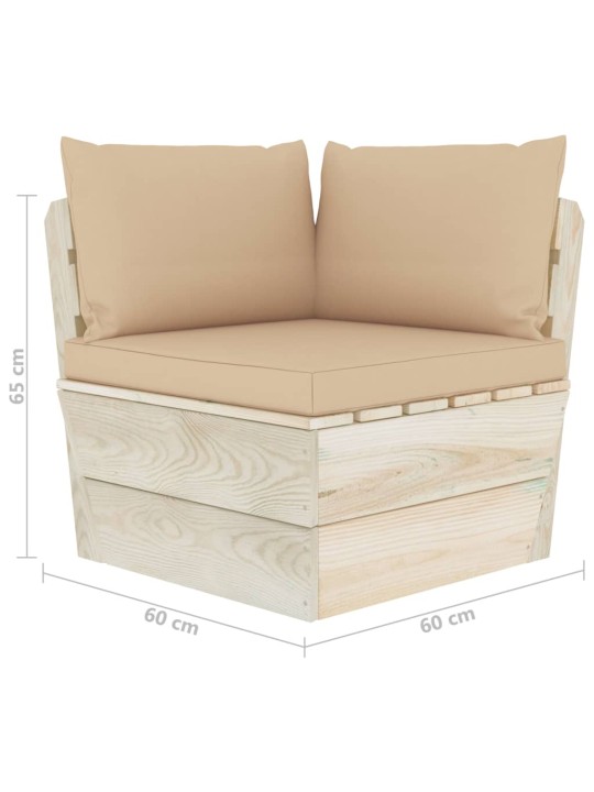 Kampinė sodo sofa iš palečių su pagalvėlėmis, impregnuota eglė