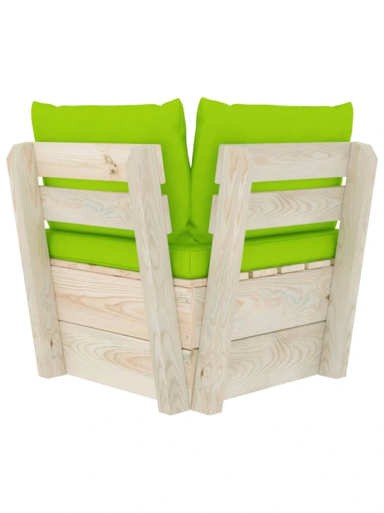 Kampinė sodo sofa iš palečių su pagalvėlėmis, impregnuota eglė