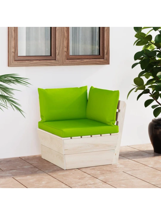 Kampinė sodo sofa iš palečių su pagalvėlėmis, impregnuota eglė