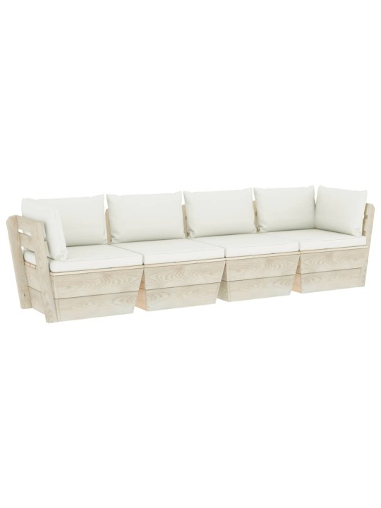 Keturvietė sodo sofa iš palečių su pagalvėlėmis, eglės mediena