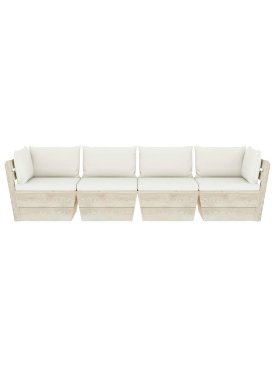 Keturvietė sodo sofa iš palečių su pagalvėlėmis, eglės mediena