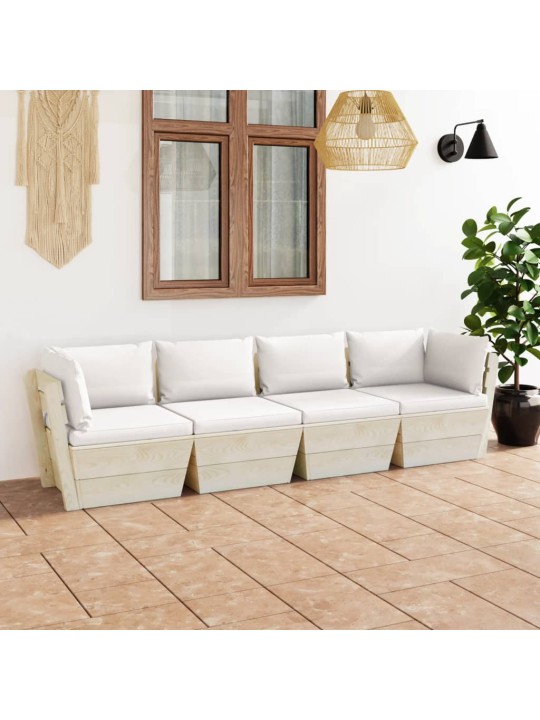 Keturvietė sodo sofa iš palečių su pagalvėlėmis, eglės mediena