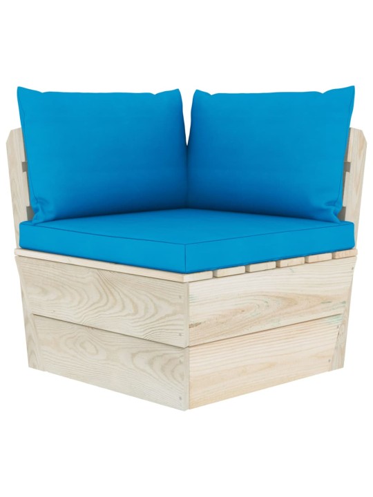 Keturvietė sodo sofa iš palečių su pagalvėlėmis, eglės mediena