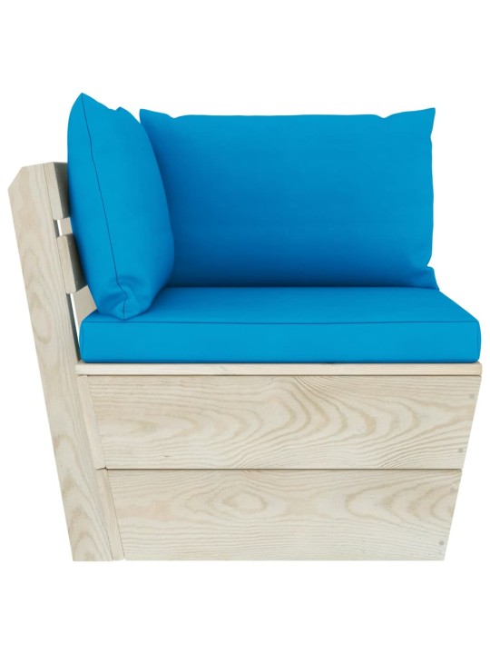 Keturvietė sodo sofa iš palečių su pagalvėlėmis, eglės mediena