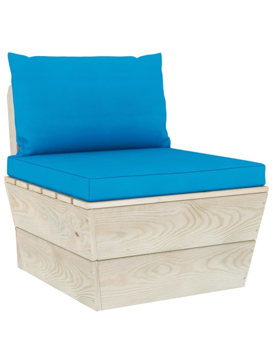 Keturvietė sodo sofa iš palečių su pagalvėlėmis, eglės mediena