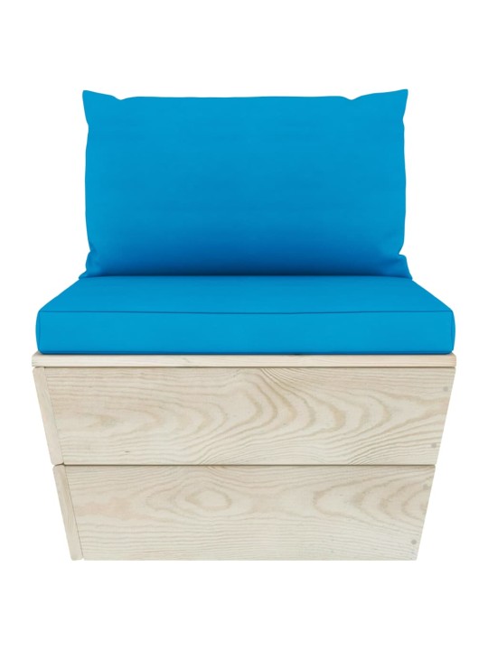 Keturvietė sodo sofa iš palečių su pagalvėlėmis, eglės mediena
