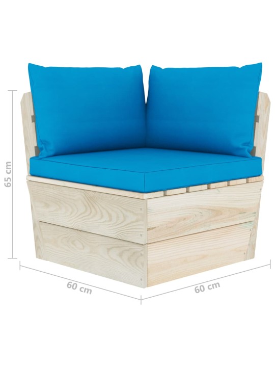 Keturvietė sodo sofa iš palečių su pagalvėlėmis, eglės mediena