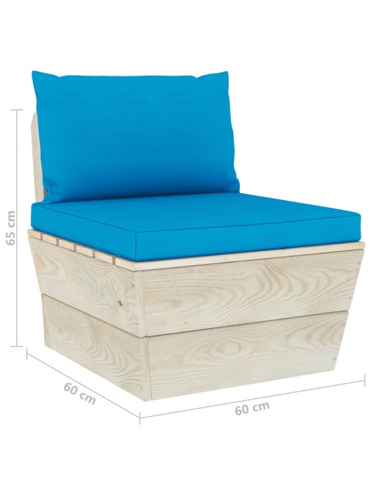 Keturvietė sodo sofa iš palečių su pagalvėlėmis, eglės mediena