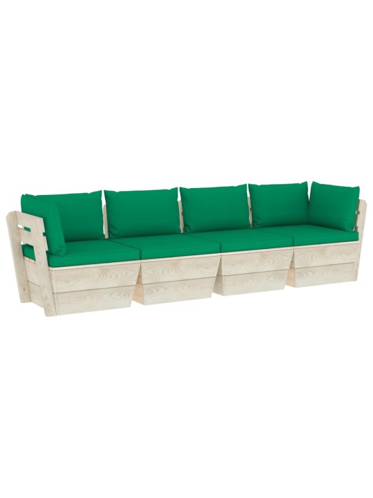 Keturvietė sodo sofa iš palečių su pagalvėlėmis, eglės mediena