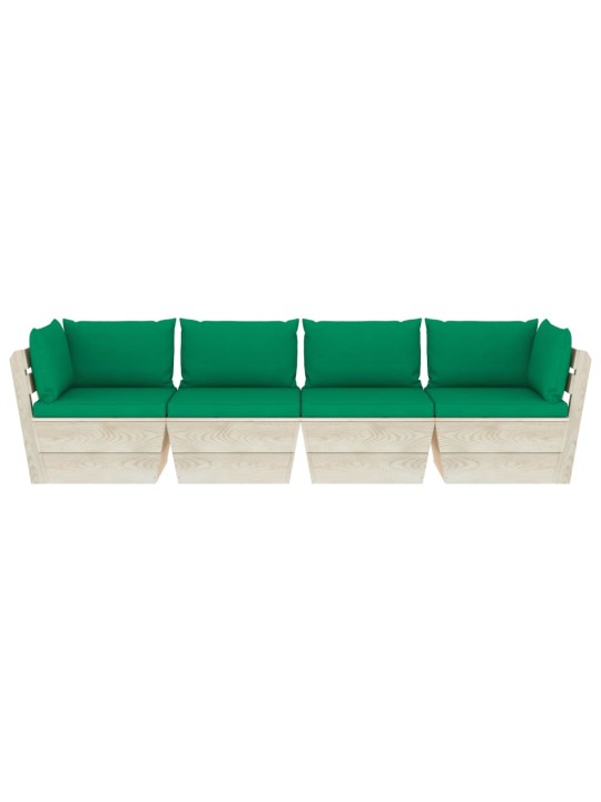 Keturvietė sodo sofa iš palečių su pagalvėlėmis, eglės mediena