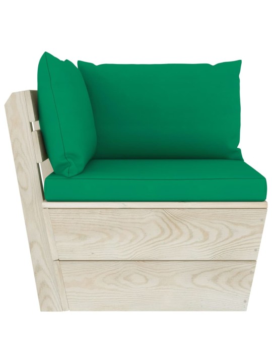 Keturvietė sodo sofa iš palečių su pagalvėlėmis, eglės mediena