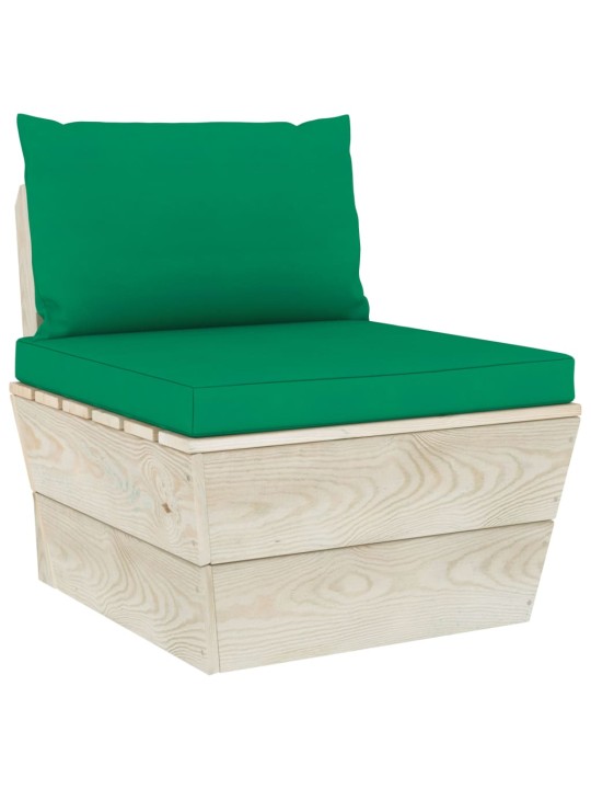 Keturvietė sodo sofa iš palečių su pagalvėlėmis, eglės mediena