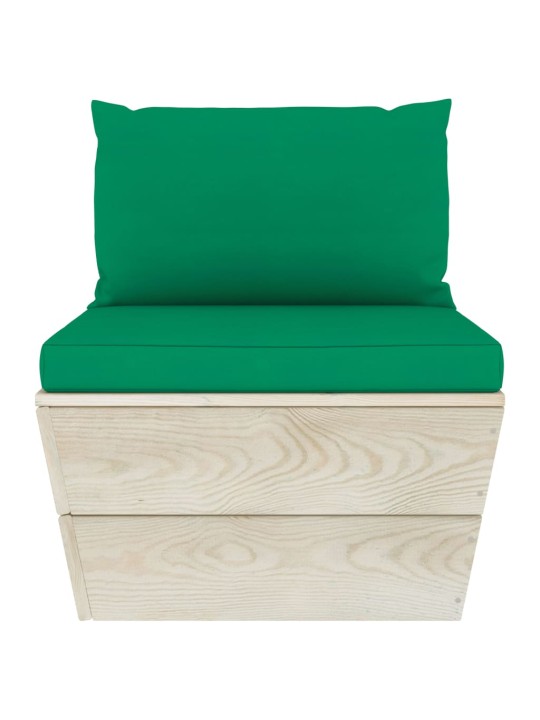 Keturvietė sodo sofa iš palečių su pagalvėlėmis, eglės mediena