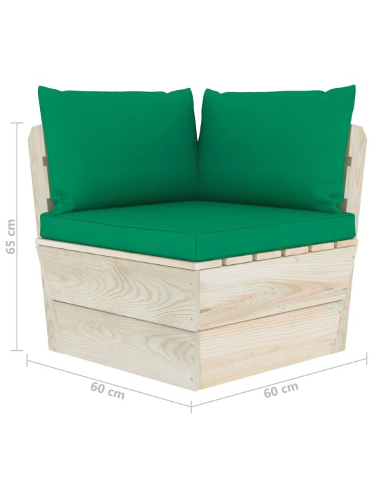 Keturvietė sodo sofa iš palečių su pagalvėlėmis, eglės mediena