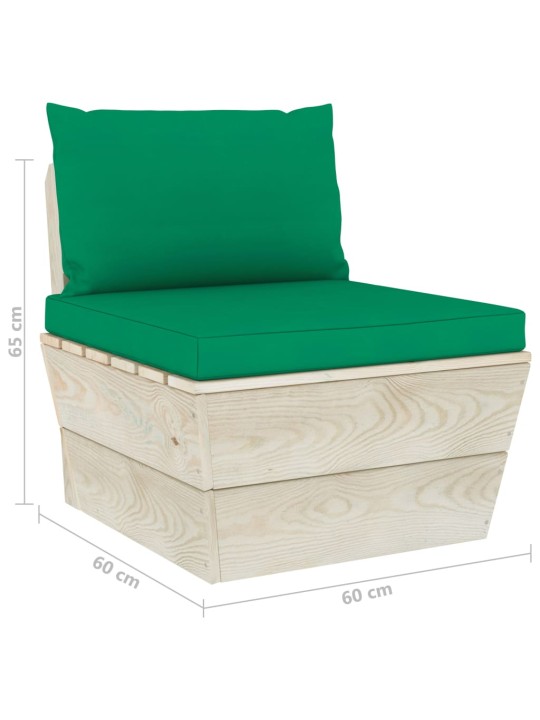 Keturvietė sodo sofa iš palečių su pagalvėlėmis, eglės mediena