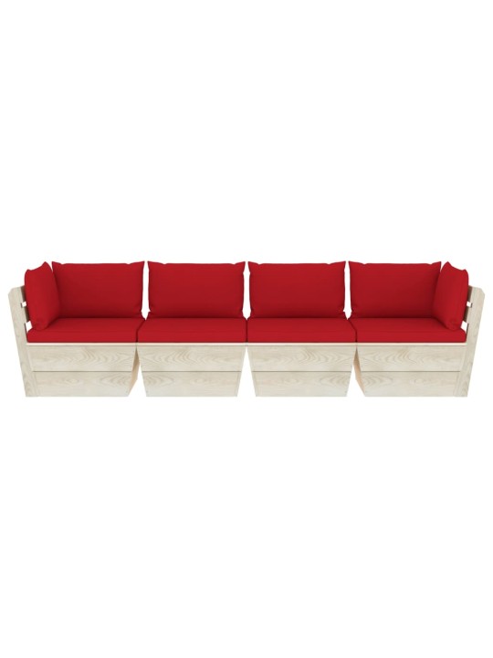 Keturvietė sodo sofa iš palečių su pagalvėlėmis, eglės mediena