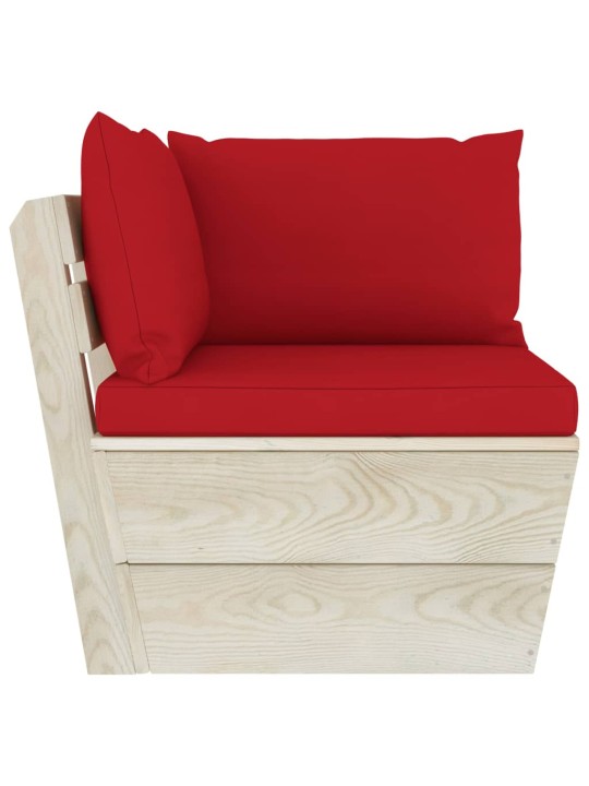 Keturvietė sodo sofa iš palečių su pagalvėlėmis, eglės mediena
