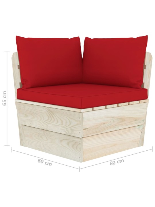Keturvietė sodo sofa iš palečių su pagalvėlėmis, eglės mediena