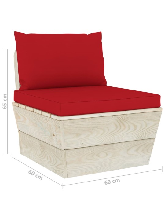 Keturvietė sodo sofa iš palečių su pagalvėlėmis, eglės mediena