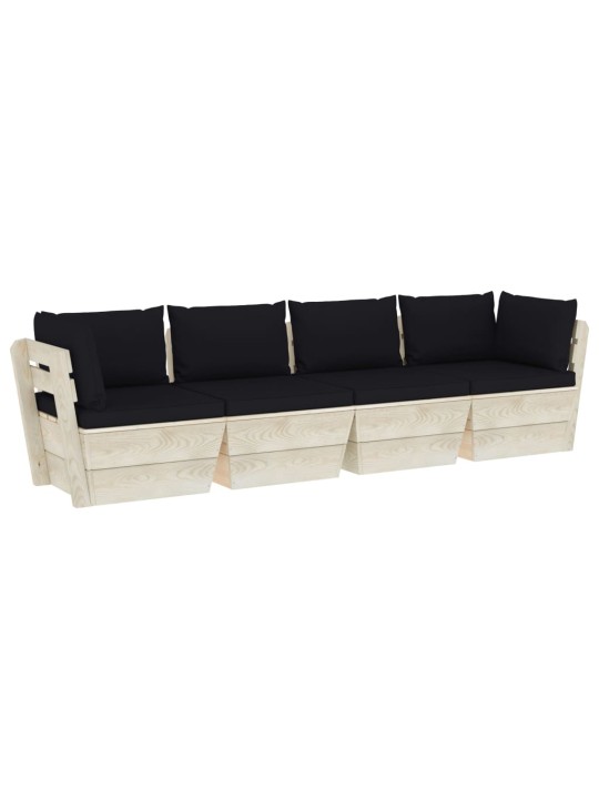 Keturvietė sodo sofa iš palečių su pagalvėlėmis, eglės mediena