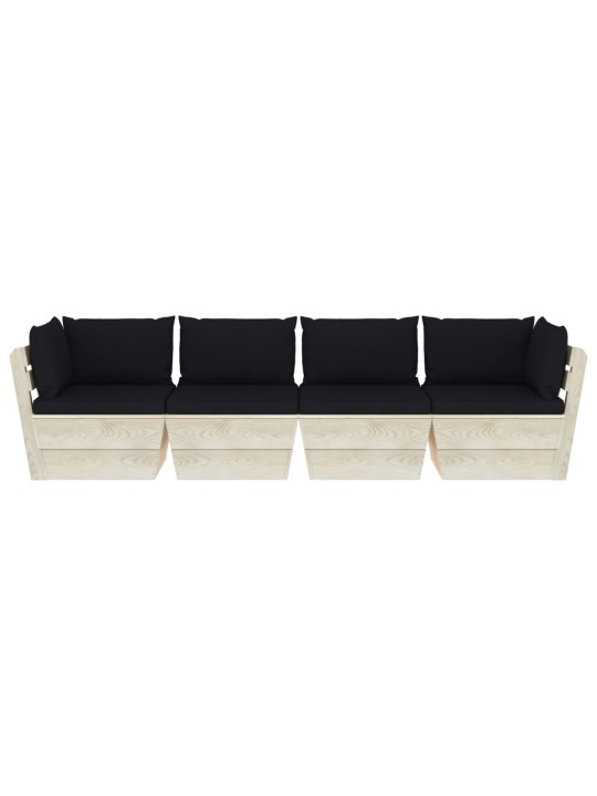Keturvietė sodo sofa iš palečių su pagalvėlėmis, eglės mediena