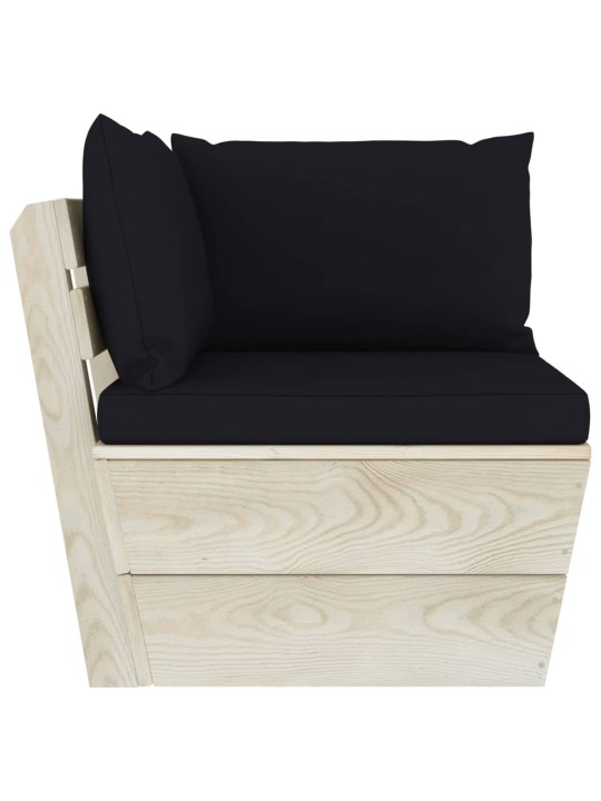 Keturvietė sodo sofa iš palečių su pagalvėlėmis, eglės mediena