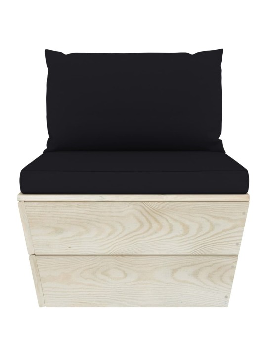 Keturvietė sodo sofa iš palečių su pagalvėlėmis, eglės mediena