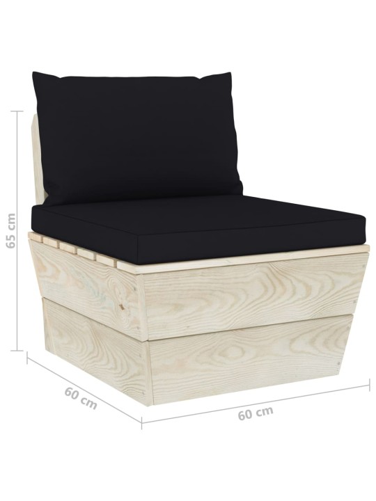 Keturvietė sodo sofa iš palečių su pagalvėlėmis, eglės mediena