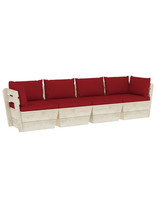 Keturvietė sodo sofa iš palečių su pagalvėlėmis, eglės mediena