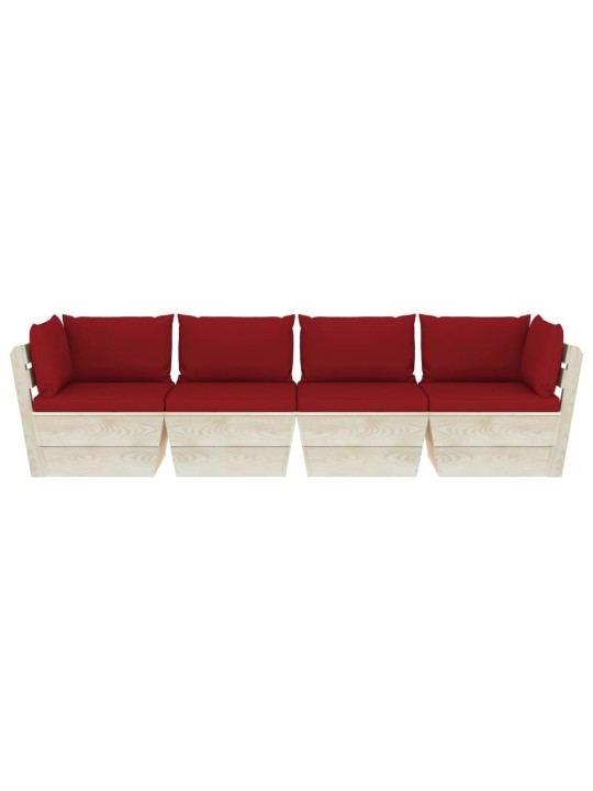 Keturvietė sodo sofa iš palečių su pagalvėlėmis, eglės mediena