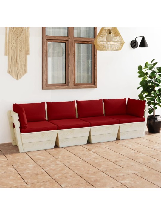 Keturvietė sodo sofa iš palečių su pagalvėlėmis, eglės mediena