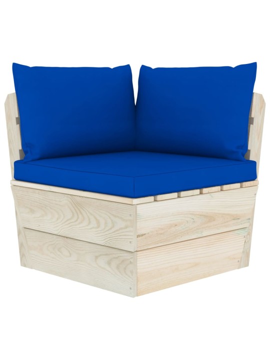 Keturvietė sodo sofa iš palečių su pagalvėlėmis, eglės mediena