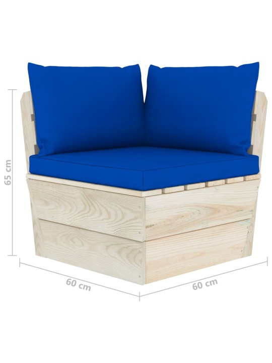 Keturvietė sodo sofa iš palečių su pagalvėlėmis, eglės mediena