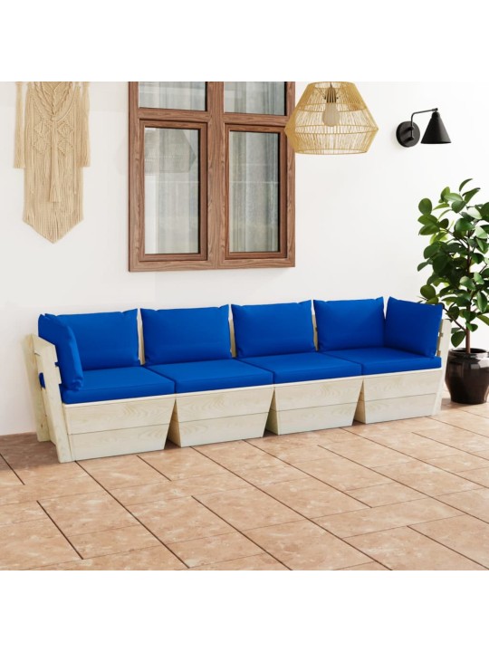 Keturvietė sodo sofa iš palečių su pagalvėlėmis, eglės mediena