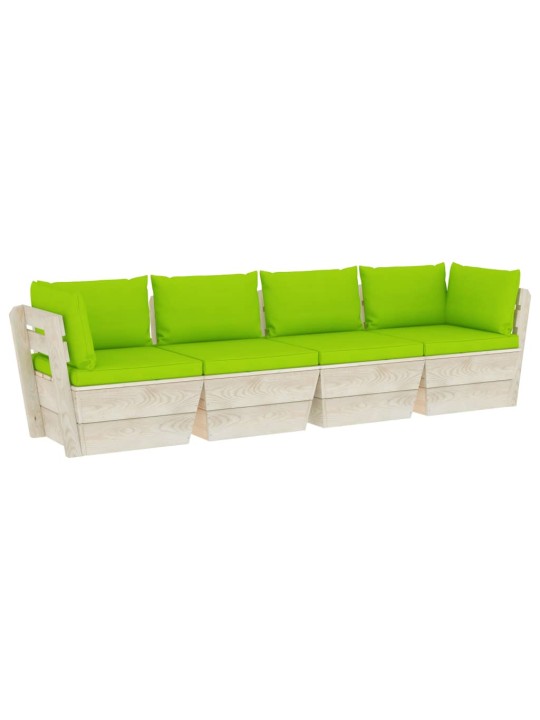 Keturvietė sodo sofa iš palečių su pagalvėlėmis, eglės mediena