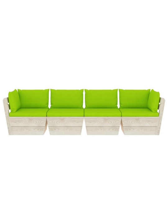 Keturvietė sodo sofa iš palečių su pagalvėlėmis, eglės mediena