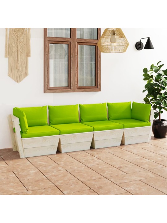 Keturvietė sodo sofa iš palečių su pagalvėlėmis, eglės mediena