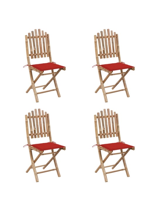 Sulankstomas lauko komplektas su pagalvėmis, 5 dalių, bambukas