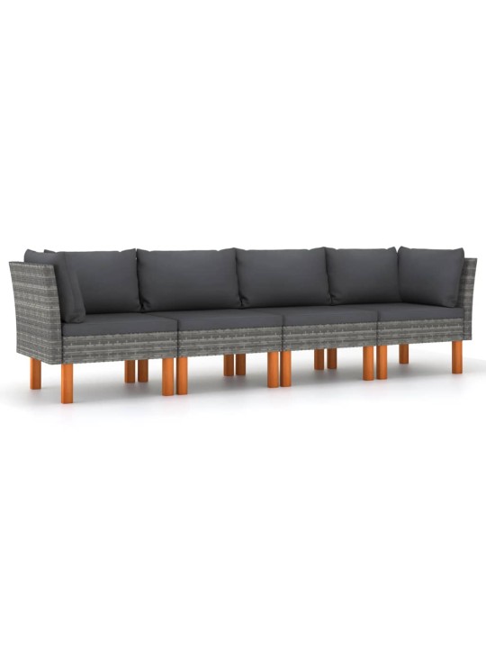 Keturvietė sodo sofa su pagalvėlėmis, pilka, poliratanas