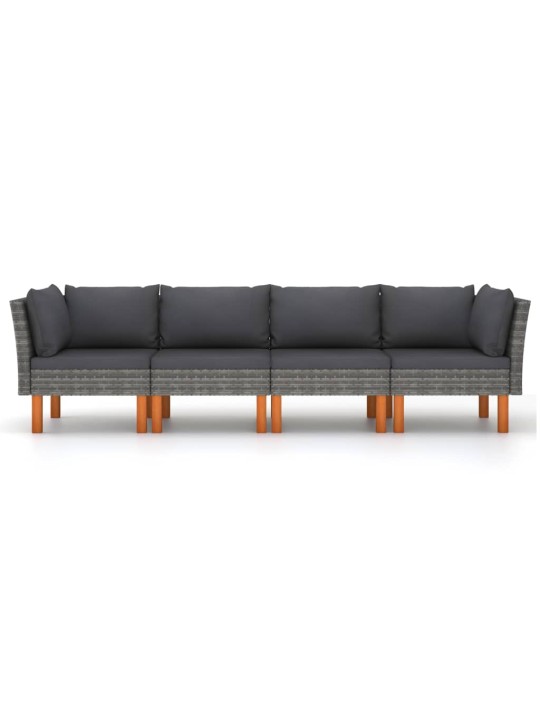 Keturvietė sodo sofa su pagalvėlėmis, pilka, poliratanas
