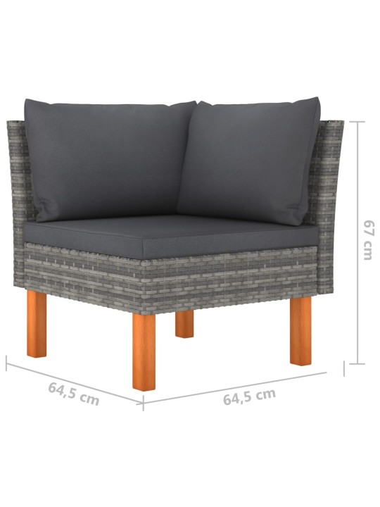Keturvietė sodo sofa su pagalvėlėmis, pilka, poliratanas
