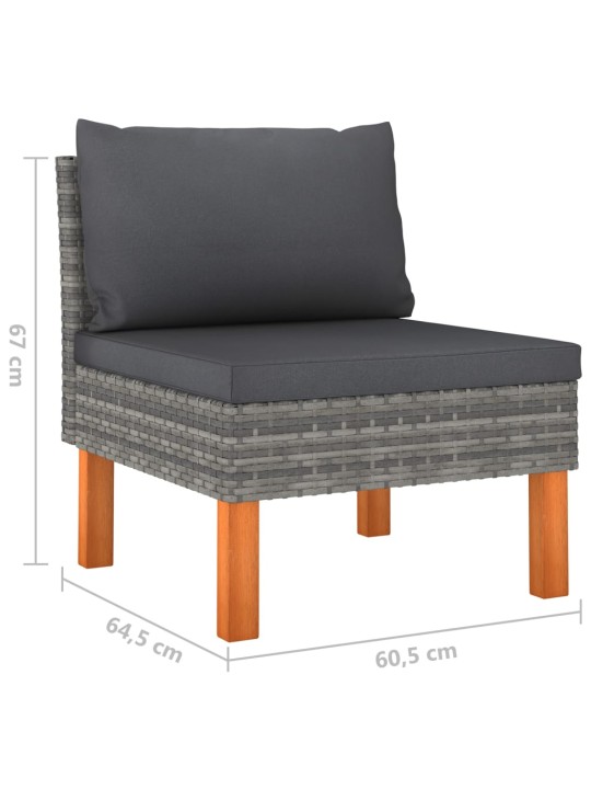Keturvietė sodo sofa su pagalvėlėmis, pilka, poliratanas
