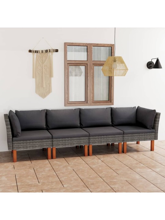 Keturvietė sodo sofa su pagalvėlėmis, pilka, poliratanas